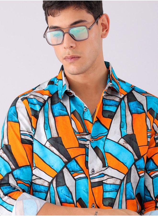 The Indian Garage Co Men Slim Fit Abstract Printed Full Sleeves Cutaway Collar Party Wear Shirt  - Image 1