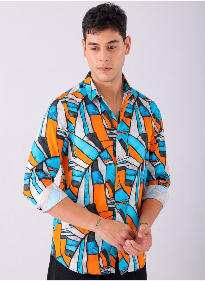 The Indian Garage Co Men Slim Fit Abstract Printed Full Sleeves Cutaway Collar Party Wear Shirt  - Image 3