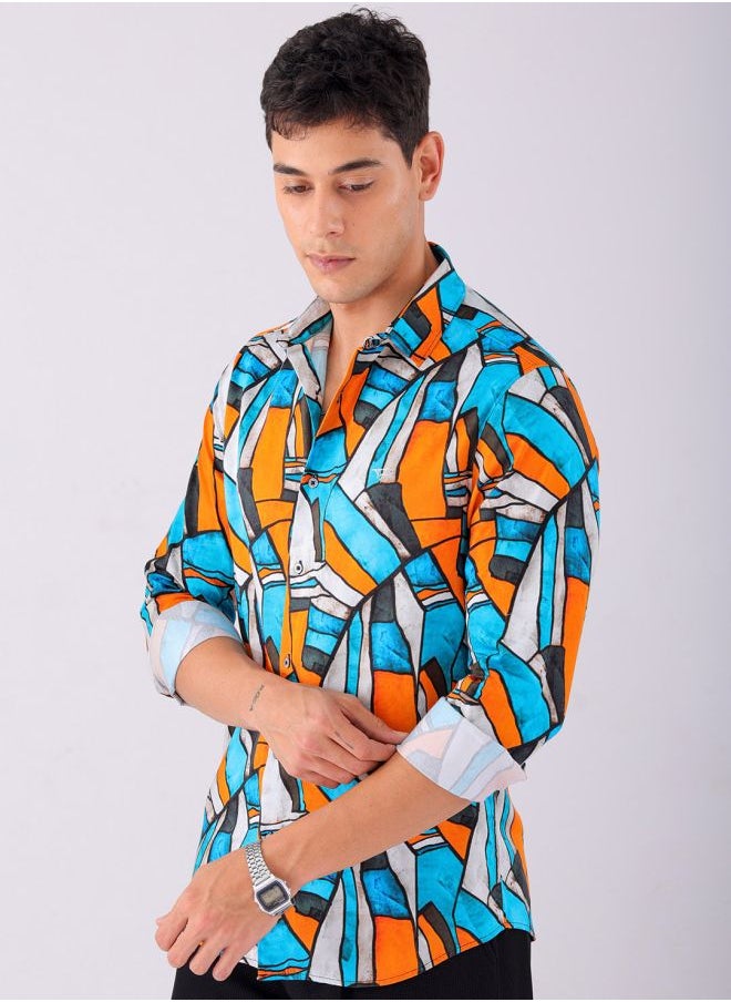 The Indian Garage Co Men Slim Fit Abstract Printed Full Sleeves Cutaway Collar Party Wear Shirt  - Image 4