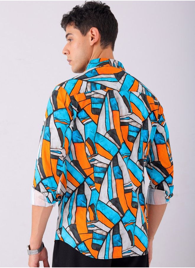 The Indian Garage Co Men Slim Fit Abstract Printed Full Sleeves Cutaway Collar Party Wear Shirt  - Image 2
