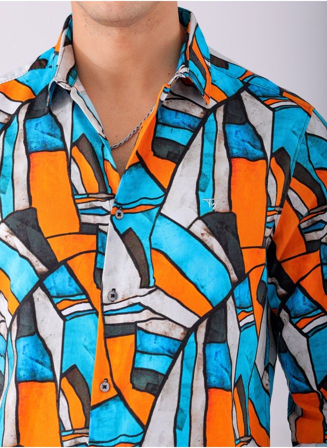 The Indian Garage Co Men Slim Fit Abstract Printed Full Sleeves Cutaway Collar Party Wear Shirt  - Image 5