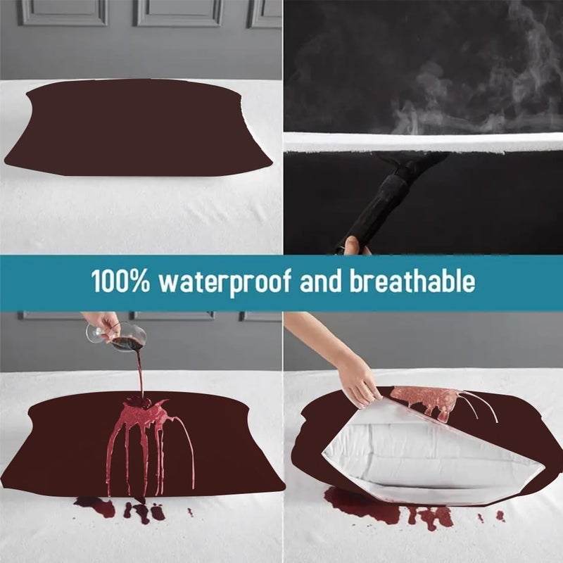 ADBENI HOME Luxurious Terry Cartridge Cotton Pillow Protector, Waterproof, Breathable and Soft, Makes Your Bedding Comfort and Elegance, 17x27 Inches, 1 Pair, Coffee - Image 3