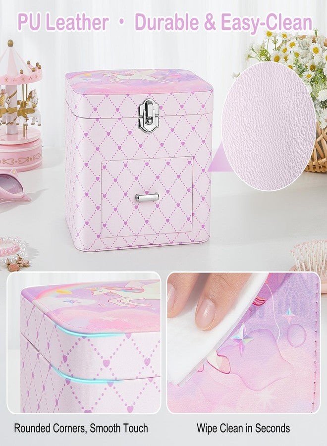 Basumee Musical Jewelry Box for Girls PU Leather Music Box with Drawer Large Kids Jewelry Organizer with Unicorn/Ballerina Jewelry Storage for Little Girls Ages 3-10, Birthday & Holiday Present - Image 5