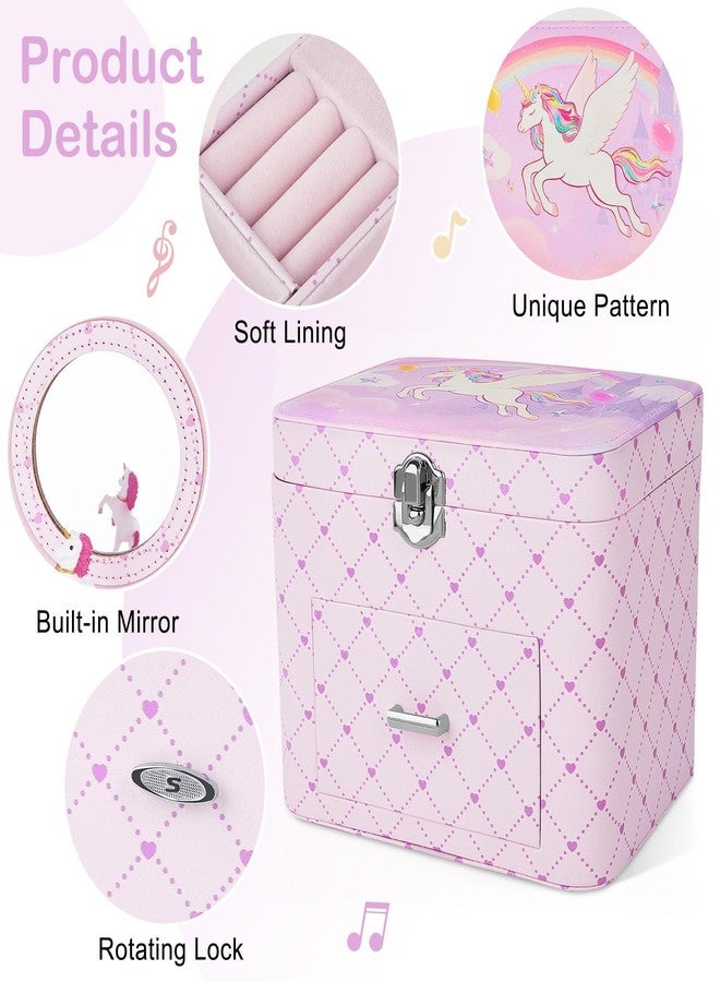 Basumee Musical Jewelry Box for Girls PU Leather Music Box with Drawer Large Kids Jewelry Organizer with Unicorn/Ballerina Jewelry Storage for Little Girls Ages 3-10, Birthday & Holiday Present - Image 4
