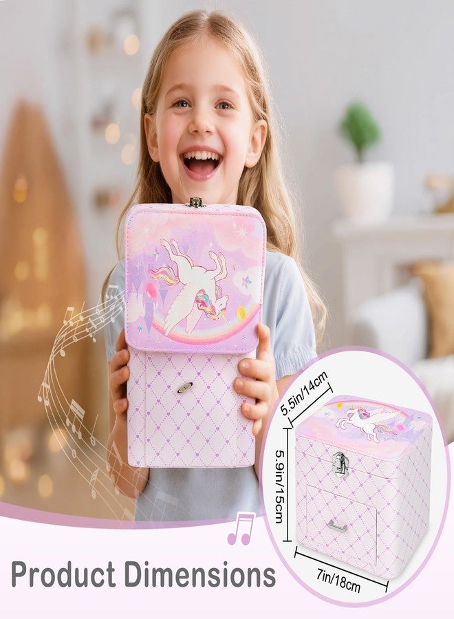 Basumee Musical Jewelry Box for Girls PU Leather Music Box with Drawer Large Kids Jewelry Organizer with Unicorn/Ballerina Jewelry Storage for Little Girls Ages 3-10, Birthday & Holiday Present - Image 2