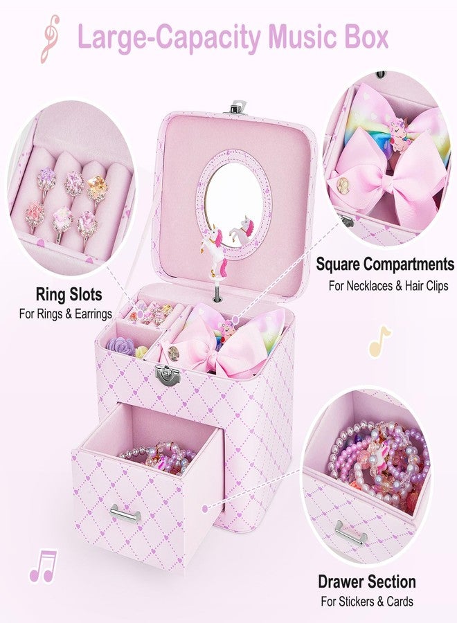 Basumee Musical Jewelry Box for Girls PU Leather Music Box with Drawer Large Kids Jewelry Organizer with Unicorn/Ballerina Jewelry Storage for Little Girls Ages 3-10, Birthday & Holiday Present - Image 3