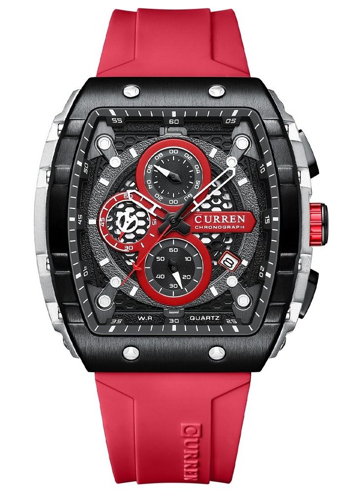 CURREN 8442M Men Quartz Sport Watch Silicone Strap Alloy Case Fashion Multifunction Wristwatch Abrastion Resistant glass 3ATM Luminous Display Chronograph Calendar Date Watches - Image 1