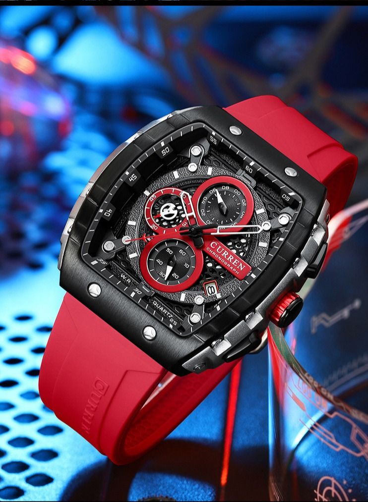CURREN 8442M Men Quartz Sport Watch Silicone Strap Alloy Case Fashion Multifunction Wristwatch Abrastion Resistant glass 3ATM Luminous Display Chronograph Calendar Date Watches - Image 2