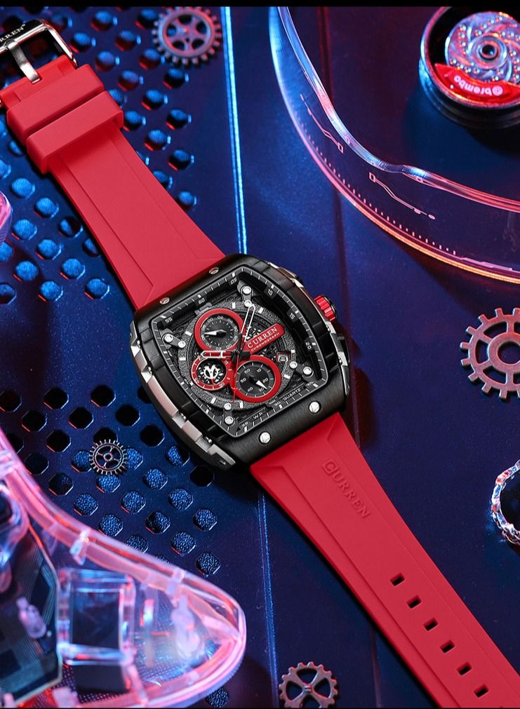 CURREN 8442M Men Quartz Sport Watch Silicone Strap Alloy Case Fashion Multifunction Wristwatch Abrastion Resistant glass 3ATM Luminous Display Chronograph Calendar Date Watches - Image 3