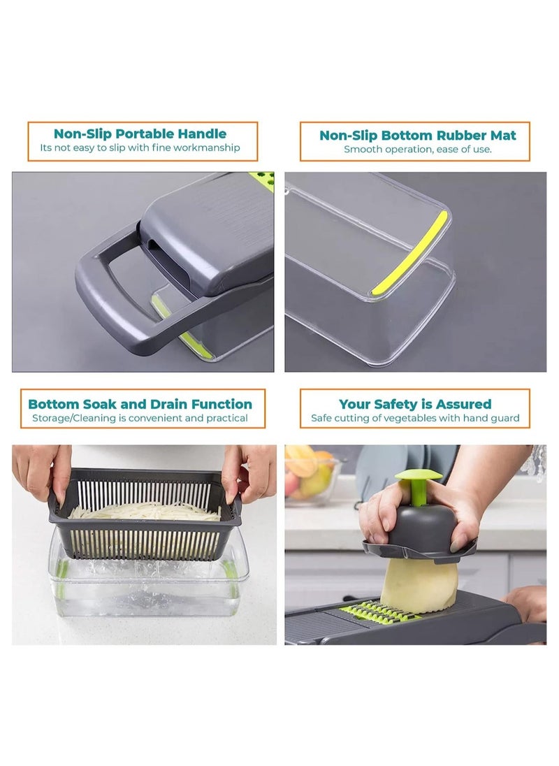 Raxoom Vegetable Chopper- Multifunctional 15-in-1,Fruits Cutter Mandoline Slicer Food Chopper with Interchangeable Blades, Colander Basket,Container for Salad Potato Carrot Garli - Image 4