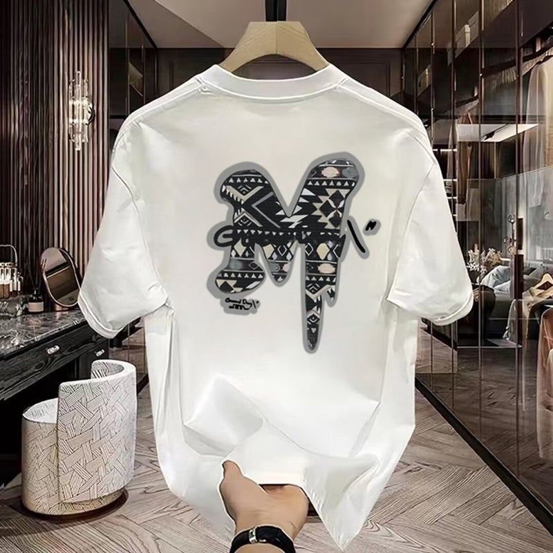 American Style Handsome Short-Sleeved T-Shirt for Men and Women Summer Instagram Popular Brand Personalized Printed Necklace All-Match Short-Sleeved Top White