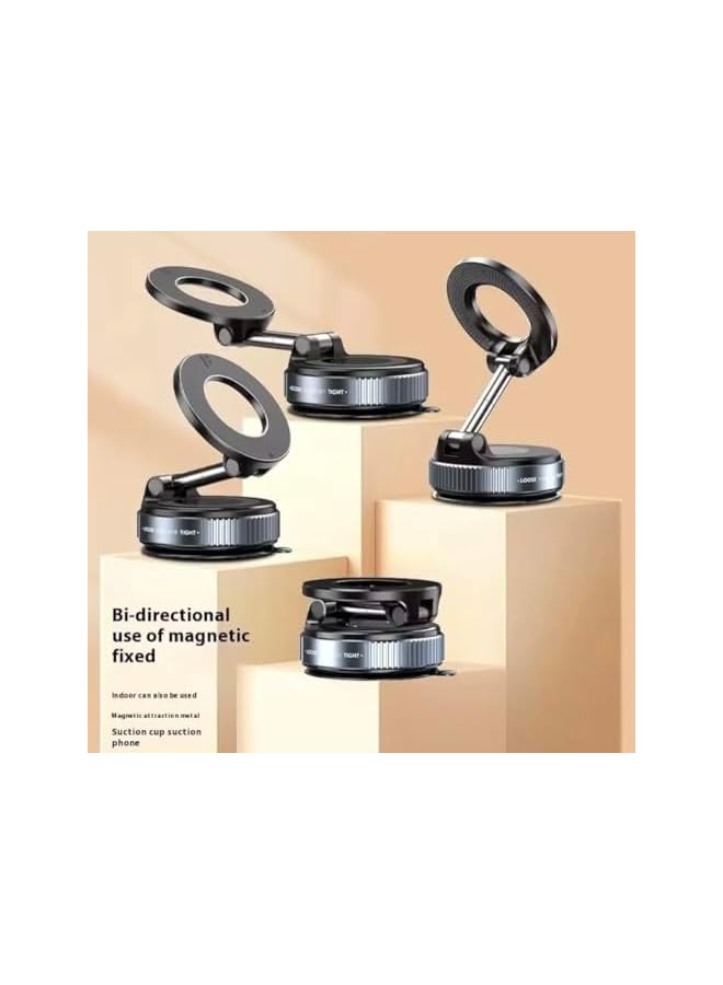 S-TOP Round Magnetic Phone Mount, 360-Degree Adjustable Stand with Suction Cup Base, for Car Dashboard and Home Desk - Image 3