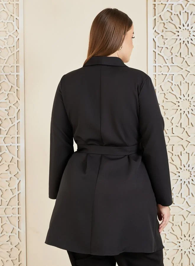 Styli Long Sleeves Pleated Wrap Blazer Dress