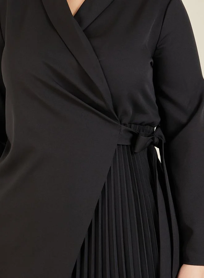 Styli Long Sleeves Pleated Wrap Blazer Dress