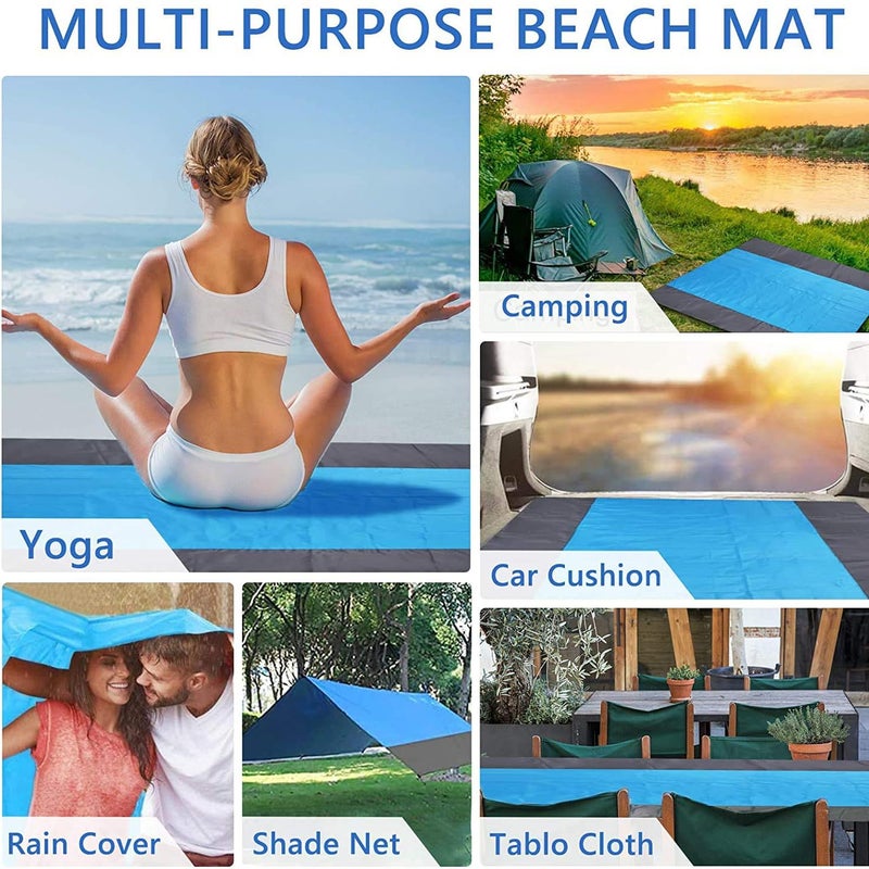 MEZON Polyester Beach Mat Waterproof Sandproof Mat Sand Free Beach Blanket for 2-7 Adults, Pocket Blanket Mat for Travel, Camping, Hiking, Music Festivals - 200 * 210 cm (Multi Color) - Image 4
