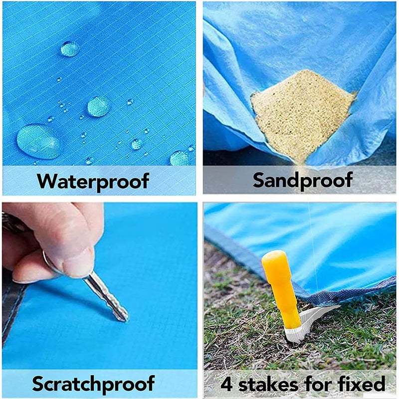MEZON Polyester Beach Mat Waterproof Sandproof Mat Sand Free Beach Blanket for 2-7 Adults, Pocket Blanket Mat for Travel, Camping, Hiking, Music Festivals - 200 * 210 cm (Multi Color) - Image 5