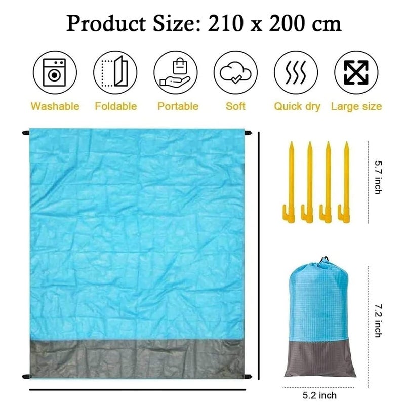 MEZON Polyester Beach Mat Waterproof Sandproof Mat Sand Free Beach Blanket for 2-7 Adults, Pocket Blanket Mat for Travel, Camping, Hiking, Music Festivals - 200 * 210 cm (Multi Color) - Image 2