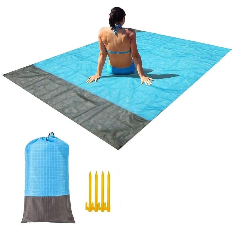 MEZON Polyester Beach Mat Waterproof Sandproof Mat Sand Free Beach Blanket for 2-7 Adults, Pocket Blanket Mat for Travel, Camping, Hiking, Music Festivals - 200 * 210 cm (Multi Color) - Image 1