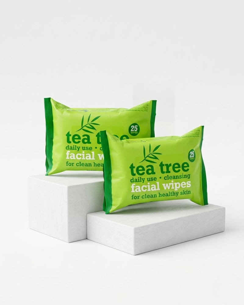 Xpel Tea Tree Facial Wipes 50 - Pack of 2, Wet Wipes for Face with Tea Tree Oil & Peppermint Oil, purifies pores, uplifts impurities, clearer-looking skin, Makeup Remover Wipes, Hydrating, Refreshing - Image 1