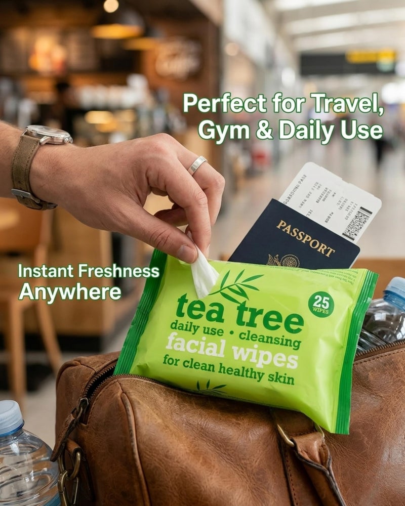 Xpel Tea Tree Facial Wipes 50 - Pack of 2, Wet Wipes for Face with Tea Tree Oil & Peppermint Oil, purifies pores, uplifts impurities, clearer-looking skin, Makeup Remover Wipes, Hydrating, Refreshing - Image 3