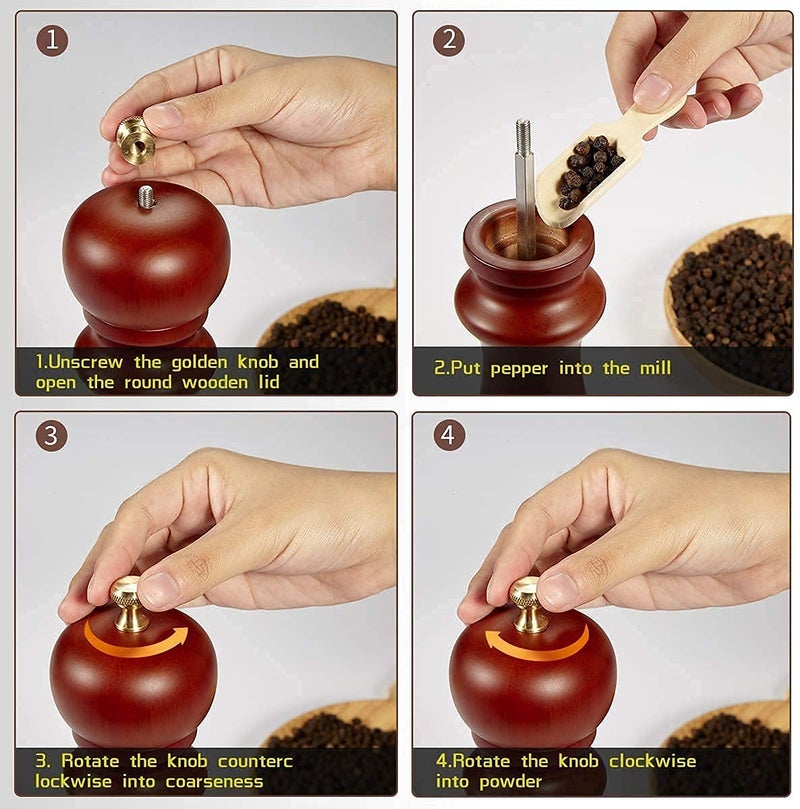 AVMART Wooden Salt & Pepper Grinder 8 Inch with Stainless Steel Cutter & Adjustable Coarseness | Refillable Manual Spice Mill | Traditional Wood Pepper Grinder for Kitchen & Dining - Image 3