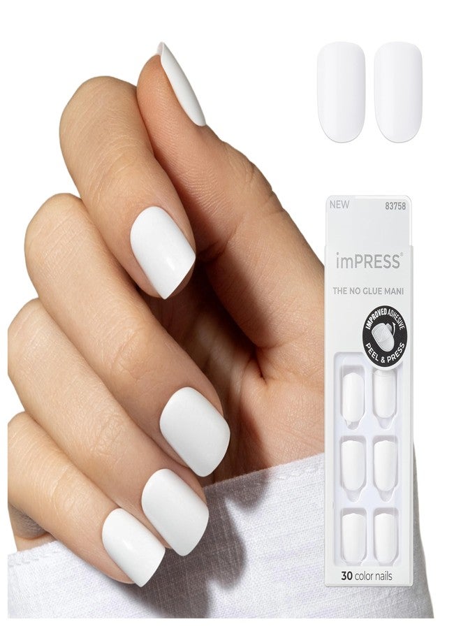 Impress KISS imPRESS No Glue Mani Press On Nails, , 'Frosting', White, Short Size, Squoval Shape, Includes 30 Nails, Prep Pad, Instructions Sheet, 1 Manicure Stick, 1 Mini File - Image 1