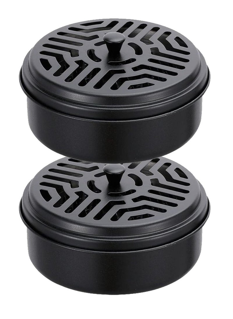 KASTWAVE Mosquito Coil Holder 2 Pack Black Round Incense Holder Mosquito Incense Box Sandalwood Holder Portable Metal Mosquito Incense Burner for Home and Camping  - Image 1