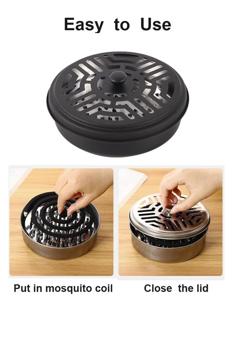 KASTWAVE Mosquito Coil Holder 2 Pack Black Round Incense Holder Mosquito Incense Box Sandalwood Holder Portable Metal Mosquito Incense Burner for Home and Camping  - Image 5