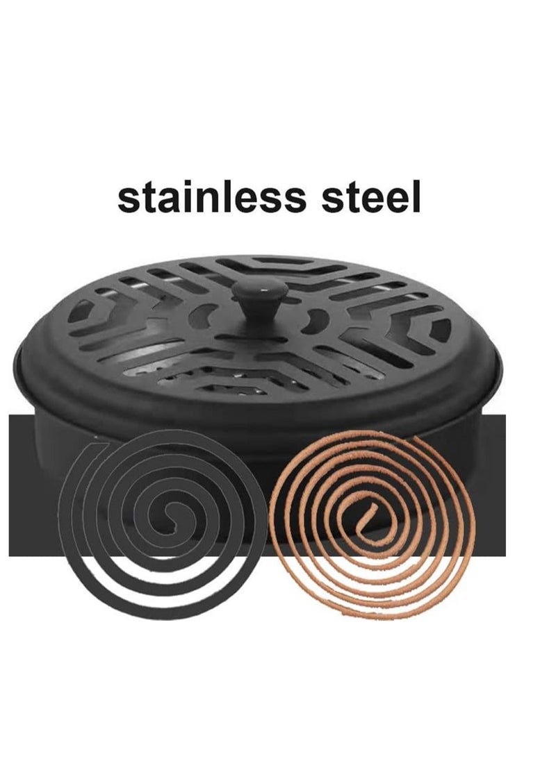 KASTWAVE Mosquito Coil Holder 2 Pack Black Round Incense Holder Mosquito Incense Box Sandalwood Holder Portable Metal Mosquito Incense Burner for Home and Camping  - Image 2