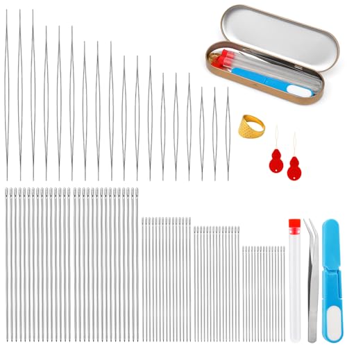 kdafio 100 Pcs Beading Needles Set,75 Pcs Long Straight Beading Thread Needles 18 Pcs Big Eye Beading Needles with Threader, Needle Bottle, Yarn Scissors,Tweezers for Bracelets and Jewelry Making - Image 1