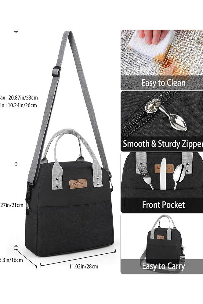 Tasty Food Lunch Bag, Insulated Lunch Tote Bag with Adjustable Strap, Reusable Lunch Box for Women/Men/Kids, Leakproof Lunch Bags, Portable Thermal Cooler Bag for Work School Picnic (Black2) - Image 2