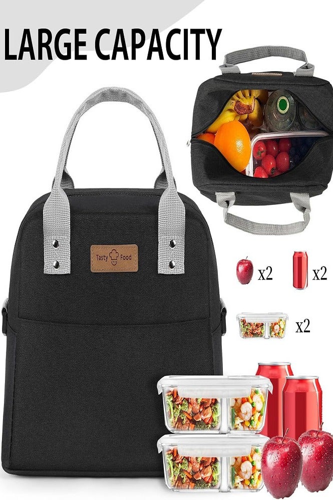 Tasty Food Lunch Bag, Insulated Lunch Tote Bag with Adjustable Strap, Reusable Lunch Box for Women/Men/Kids, Leakproof Lunch Bags, Portable Thermal Cooler Bag for Work School Picnic (Black2) - Image 4