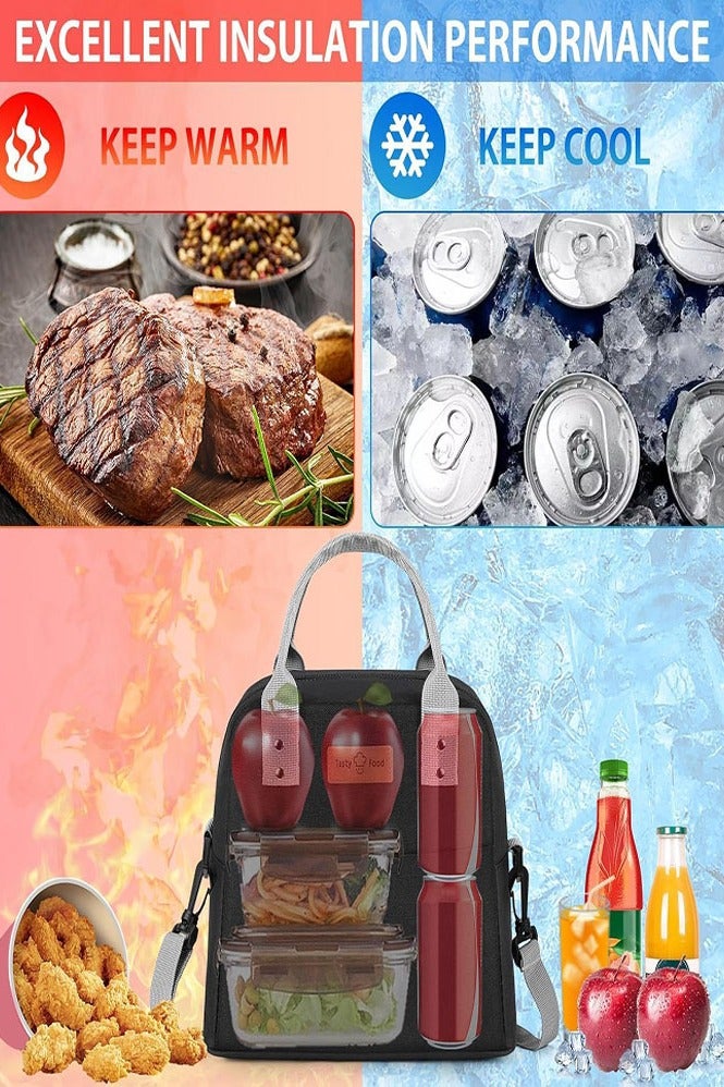 Tasty Food Lunch Bag, Insulated Lunch Tote Bag with Adjustable Strap, Reusable Lunch Box for Women/Men/Kids, Leakproof Lunch Bags, Portable Thermal Cooler Bag for Work School Picnic (Black2) - Image 5