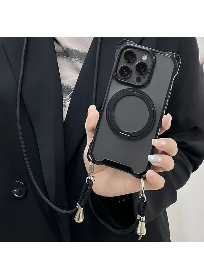 Transparent 360 Degree Magnetic Holder Crossbody Lanyard Phone Case for iPhone 16 Plus - Image 2