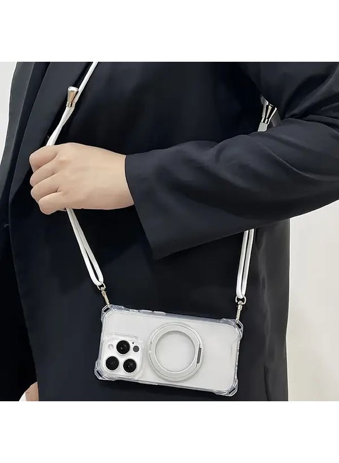 Transparent 360 Degree Magnetic Holder Crossbody Lanyard Phone Case for iPhone 16 Plus - Image 4