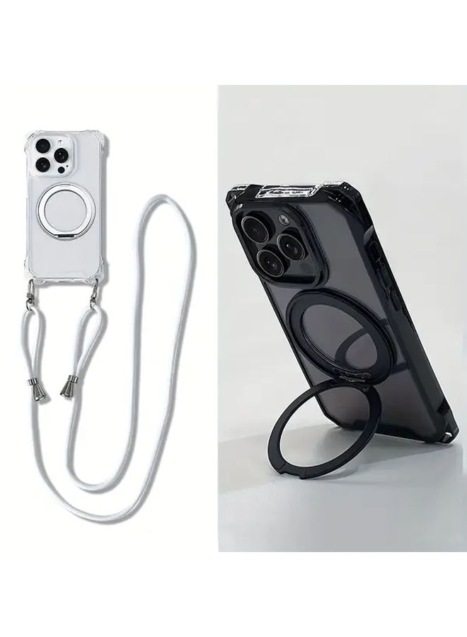 Transparent 360 Degree Magnetic Holder Crossbody Lanyard Phone Case for iPhone 16 Plus - Image 1