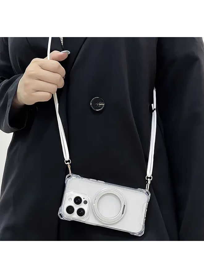 Transparent 360 Degree Magnetic Holder Crossbody Lanyard Phone Case for iPhone 16 Plus - Image 5