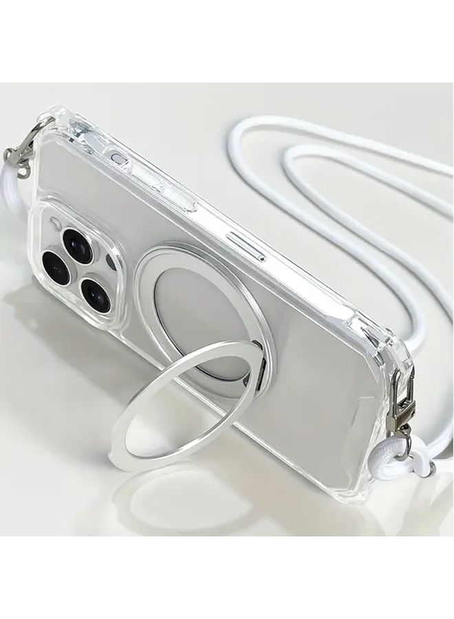 Transparent 360 Degree Magnetic Holder Crossbody Lanyard Phone Case for iPhone 16 Plus - Image 3