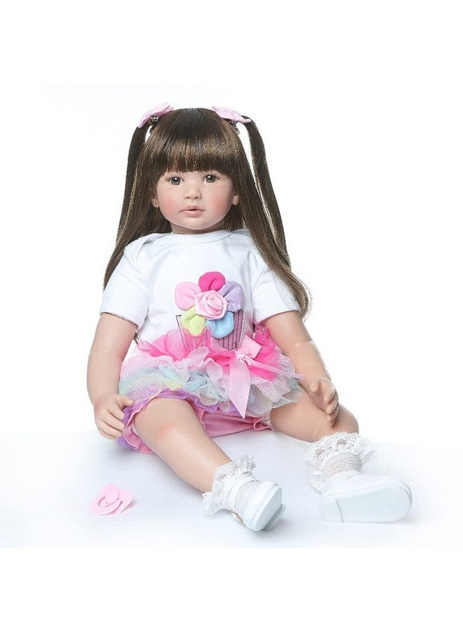 Terabithia 24Inch 60Cm Big Size Silicone Vinyl Reborn Toddler Princess Girl Doll Rainbow Dress Stuffed Cloth Body Newborn Dolls That Look Realistic Child Xmas Birthday Gift - Image 1