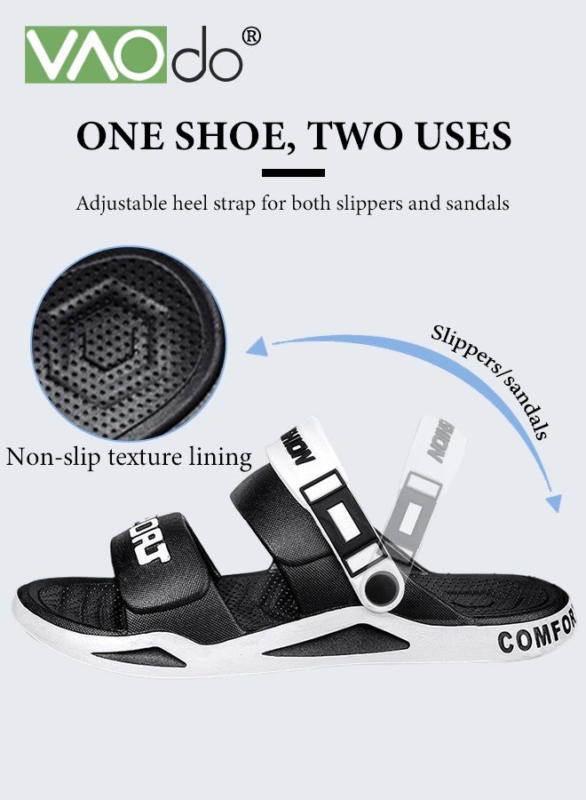 فاو دو صنادل مسطحة للرجال، نعال من البولي فينيل كلوريد الناعم مع مشبك قابل للتعديل، نعال خفيفة الوزن ومبطنة مفتوحة الأصابع، أحذية مسطحة سهلة الارتداء مع دعم للقوس، نعال صيفية للشاطئ وحمام السباحة والاستحمام باللون الأسود - Image 4