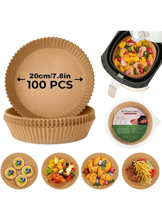 Air Fryer Disposable Paper – Non Stick Round Parchment Liners, Food Grade Baking Paper for Air Fryer, Oven, Microwave, Cooking, Roasting, Frying, 20 cm, 100 Sheets