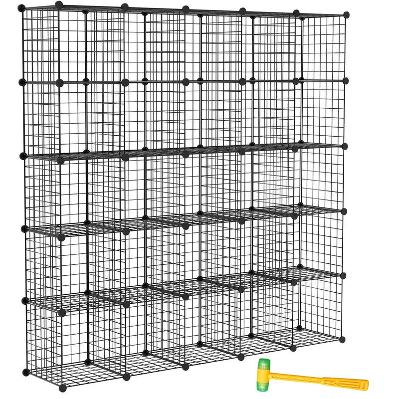 TUMUCUTE Wire Cube Storage Organizer 25Cube Modular Mental Grids Bookshelf DIY Stackable Closet Cabinet for Bedroom Living Room Office Iron