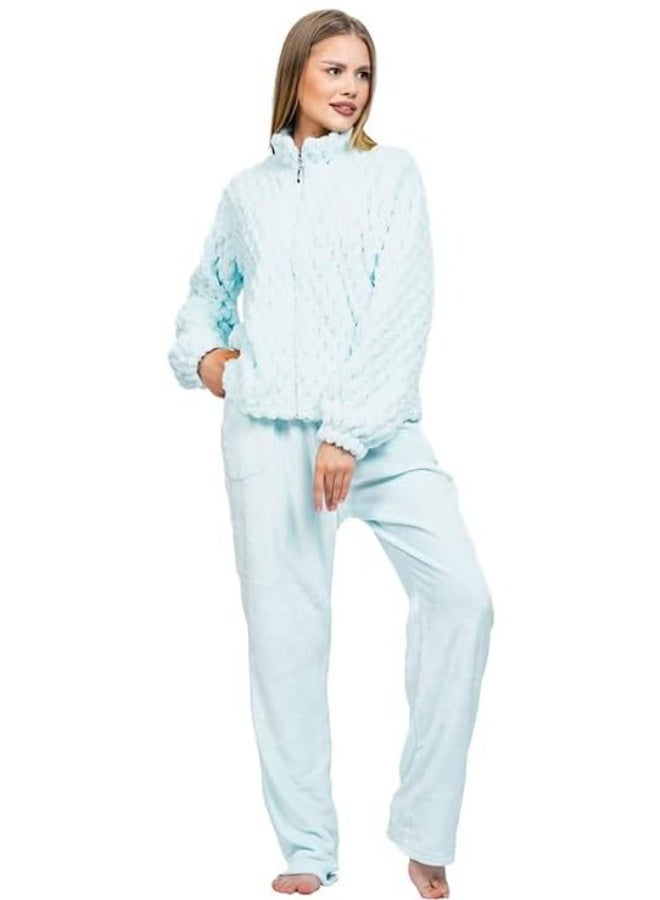 دعدوش  بيجامة نسائية شتوية من الفرو الناعم، طقم بيجامة حريمي من قطعتين للمنزل، مريحة ودافئة,بيجامه شتوية للنساء توفر تغطية كاملة للنساء من دعدوش , - Image 1