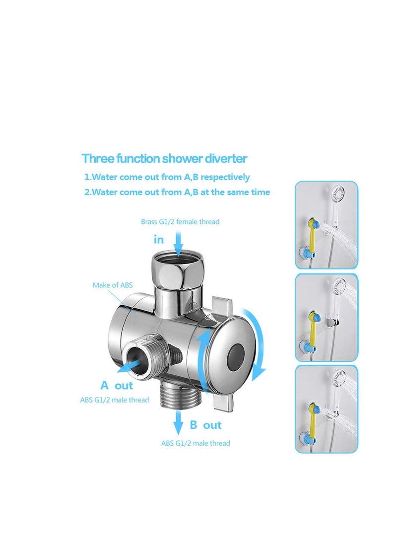 Excefore Shower Arm Diverter, Universal Bathroom System Component Replacement Part, G 1/2 3-Way T-adapter, Suitable for Handheld Shower Head and Fixed Spray Head (Chrome)  - Image 3