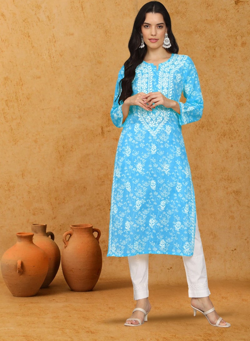Alaya Women Hand Embroidered Chikankari Mulmul Cotton Printed Kurta-AL4041 - Image 1