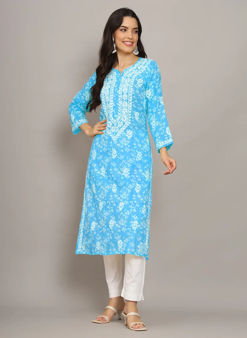 Alaya Women Hand Embroidered Chikankari Mulmul Cotton Printed Kurta-AL4041