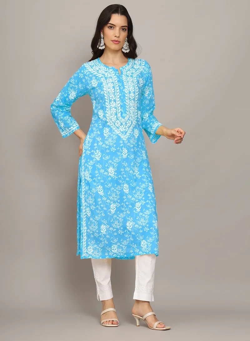 Alaya Women Hand Embroidered Chikankari Mulmul Cotton Printed Kurta-AL4041
