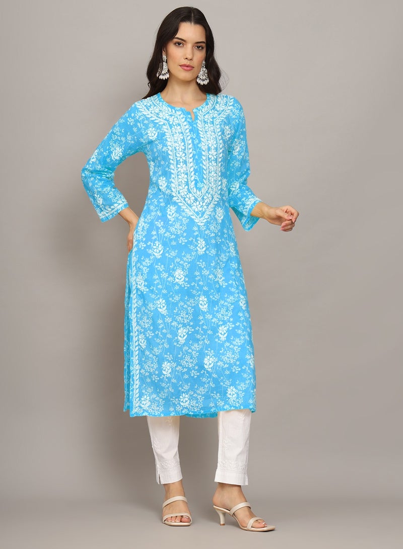 Alaya Women Hand Embroidered Chikankari Mulmul Cotton Printed Kurta-AL4041 - Image 4