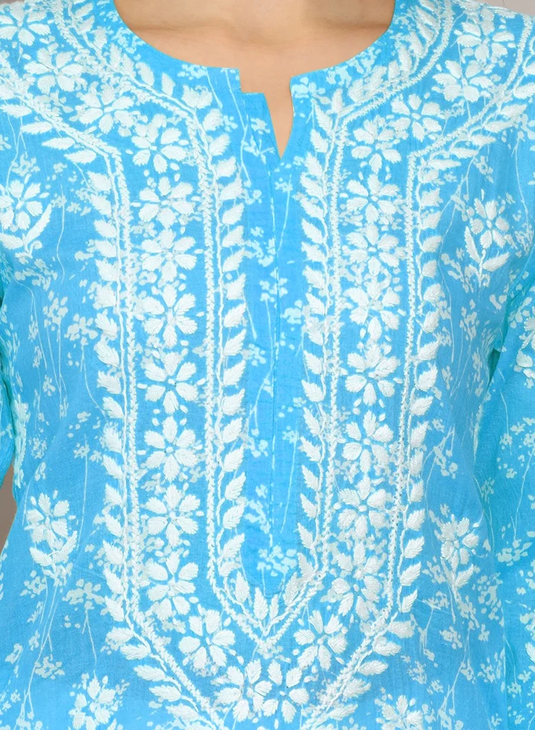 Alaya Women Hand Embroidered Chikankari Mulmul Cotton Printed Kurta-AL4041