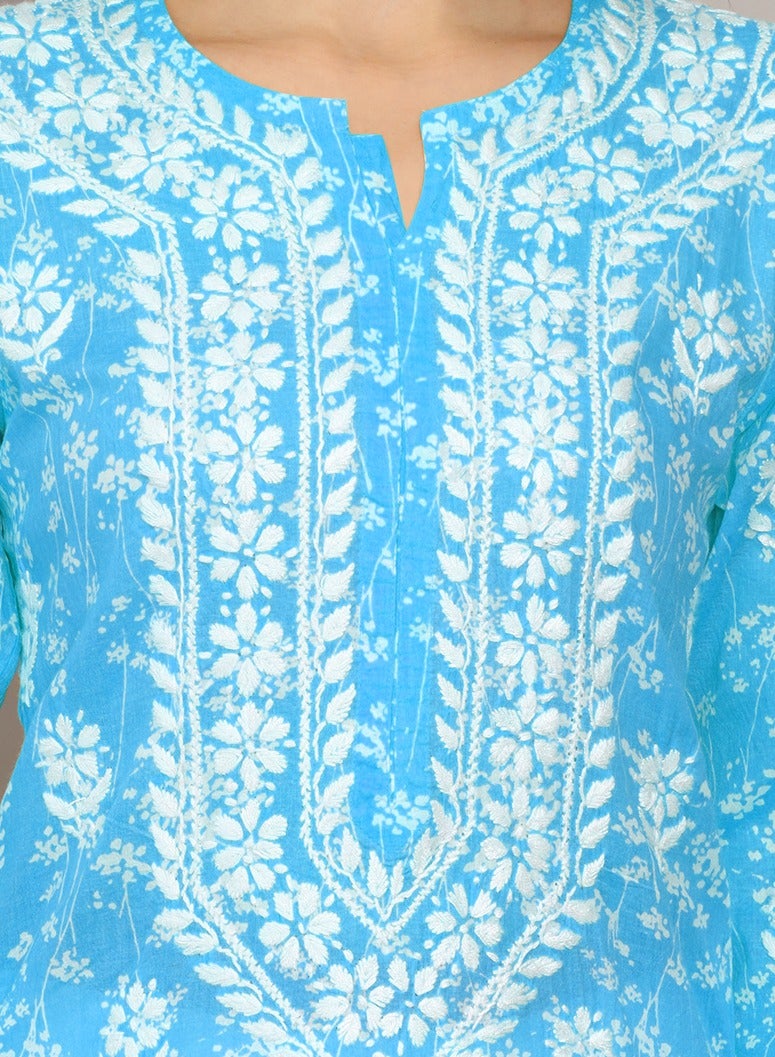 Alaya Women Hand Embroidered Chikankari Mulmul Cotton Printed Kurta-AL4041 - Image 5